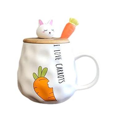 Imagem de Caneca de gato com tampa e colher 3D linda xícara de chá de café de cerâmica conjunto de caneca de casal presente de aniversário para professores, mães, amigas, amantes, (I love cenouras, 400 ml)
