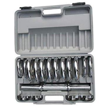 Imagem de Kit 2 Barras com Anilhas Ferro Fundido Pelegrin Pel-10cr Cromado 15kg