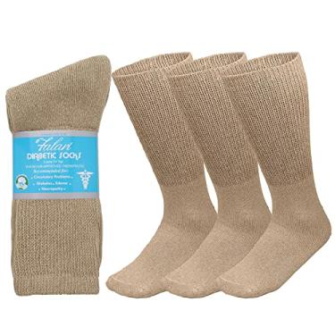 Imagem de Falari 3-Pack Physicians Approved Diabetic Socks Cotton Non-Binding Loose Fit Top Help Blood Circulation 10-13 Crew Length - Khaki