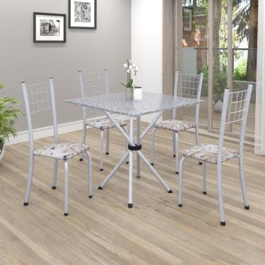 Imagem de Conjunto de Mesa Tubular 70x70cm Tampo em Granito com 4 Cadeiras Dany Soma Móveis Botanic Bege/Martelado Pérola/Granito Ocre