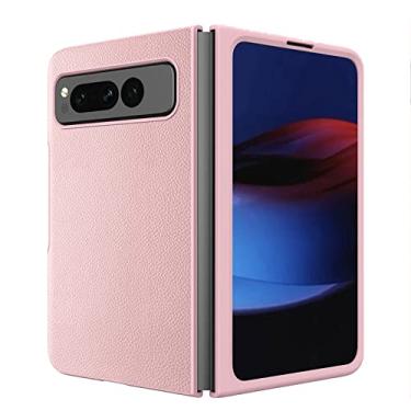 Imagem de KVIBEO Capa para Google Pixel Fold, capa protetora de couro com estampa de lichia com proteção para câmera anti-arranhões capa ultrafina, rosa