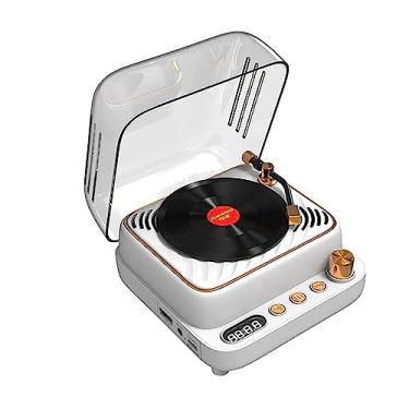 Imagem de Mini Toca-discos de Vinil Microfone Portátil Tocador de Música Estéreo Alto-falante Retrô para Desfrutar Do Som Suporta Entrada Auxiliar Reprodução de Cartão TF,White,125 * 133 * 69mm
