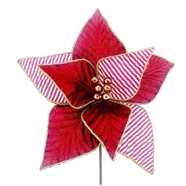 Imagem de Poinsetia Vermelha Rústica Com Bordas De Corda 32cm - Fl825