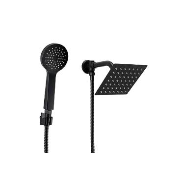 Imagem de Ducha 15 cm Preto em Inox com Ducha Manual ABS com Trava