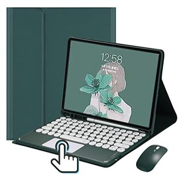 Imagem de Capa teclado para Samsung Galaxy Tab S9 Ultra 14.6", Capa teclado touchpad Retro teclas redondas e mouse Teclado colorido bonito Teclado sensível ao toque removível Capa -Verde