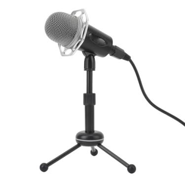 Imagem de Microfone dinâmico com suporte destacável, direcionalidade cardioide, para várias aplicações, rotação de 360°, indicador LED, 3 modos de captação, microfone de gravação de 3,5 mm