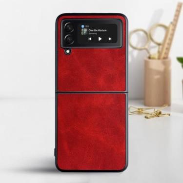 Imagem de Capa para samsung galaxy z flip 4 5 3 flip5 flip4 5g capa de couro vintage de luxo para samsung galaxy z flip 4 case, vermelho, para z flip 3