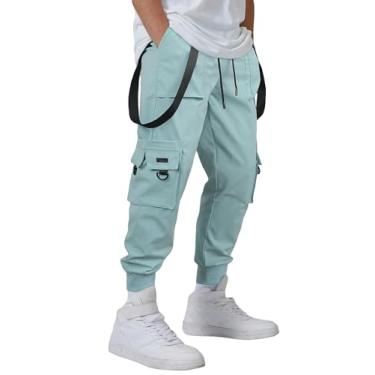 Imagem de OYOANGLE Calça cargo masculina com cordão na cintura e bolso urbano casual calça jogger calça de moletom, Verde, G