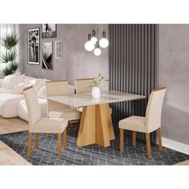 Imagem de Mesa para Sala de Jantar Patricia 130 cm com 4 Cadeiras Fernanda Cimol Nature/off White/madeira/nude