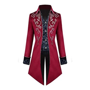Imagem de Casaco masculino fashion jaqueta steampunk jaqueta vintage tailcoat gótico vestido manga longa moda masculina moda, Vermelho, GG