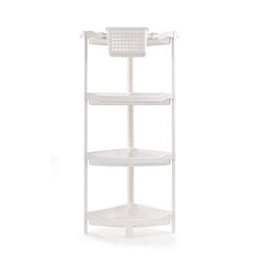 Imagem de Prateleira de chuveiro, triângulo oco branco multicamadas de plástico destacável prateleiras de armazenamento para banheiro cozinha quarto (cor: branco, tamanho: quatro)