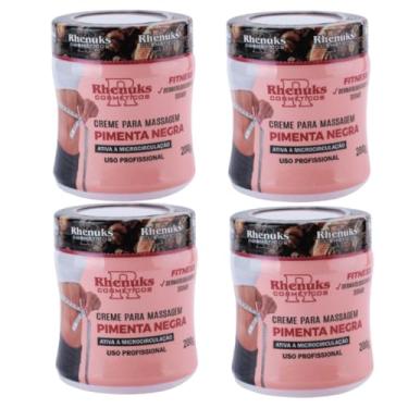 Imagem de Kit Com 04 Creme Para Massagem Pimenta Negra 200g cada Rhenuks - Ajuda Eliminar Gordura Localizada, Estrias e Celulites