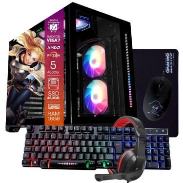 Imagem de Computador Gamer TOB Ryzen 5 4600g SSD 480GB 16GB Windows 10 Pro Trial, Teclado/Mouse, Mouse Pad, Headset