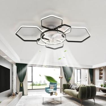 Imagem de Ventiladores de teto de quarto moderno com luzes reguláveis para sala de estar Design criativo Ventilador de teto reversível de 6 velocidades Ventilador de teto inteligente com controle remo