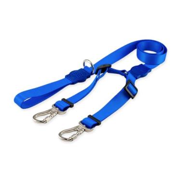 Imagem de Dog Trip Brasil Coleira Guia Dupla Para Cães Cachorro Adestramento Passeio Tamanho Porte Grande Médio Pequeno (M, Blue)