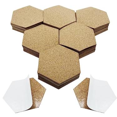 Imagem de Allazone Mini tapete autoadesivo de cortiça para porta-copos, folhas hexagonais de cortiça (60 peças)