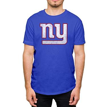 Imagem de Hybrid Sports NFL - Logotipo do time envelhecido - Camiseta adulta oficialmente licenciada para fãs de manga curta para homens e mulheres, New York Giants - Azul royal, P