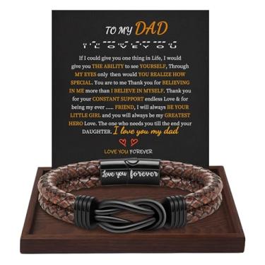 Imagem de Presentes de Natal para homens pulseira de couro marrom preto trançado Forever I Love You presentes para ele pulseiras de punho infinito presentes de aniversário para namorado filho neto marido pai homens meias de enchimento para meninos adolescentes, 7.5 Inches, Metal, Sem pedras preciosas