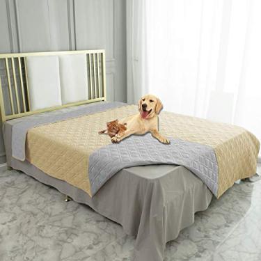 Imagem de Capa para cama de cachorro à prova d'água Ameritex cobertor para sofá de cama de móveis, reversível (177,8 x 203,2 cm, bege + cinza-claro)