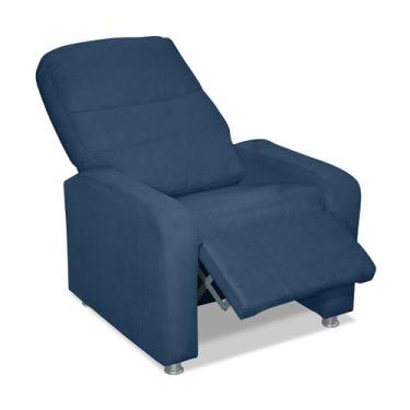Imagem de Poltrona Do Papai Reclinável Confortável Mecanismo Manual Suede Azul M