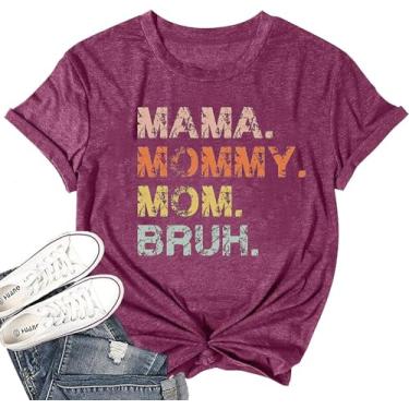 Imagem de SUEOSU Camiseta feminina Dia das Mães Sarcástica Mom Life Camiseta Ma Mama Mom Bruh Shirt Best, Roxo, vermelho-1, M