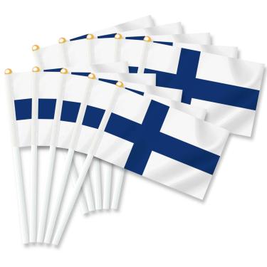 Imagem de MacLand 25 peças de bandeira pequena portátil da Finlândia, mini faixa decorativa finlandesa de mão