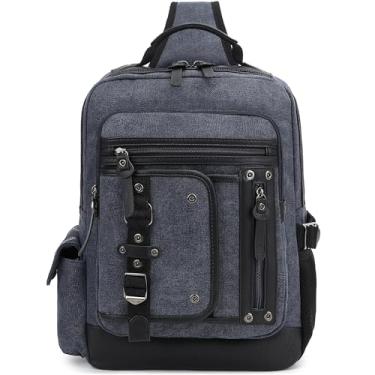 Imagem de H HIKKER-LINK Bolsa mensageiro de lona mochila transversal retrô, Azul e cinza GG, X-Large