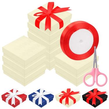 Imagem de Rustark 12 caixas de presente de papelão marrom 9 x 9 x 3 cm / 3,5 x 3,5 x 1 polegada com fita de manchas e tesoura, pequena caixa de presente com tampa para colares, anéis, pulseiras, brincos,