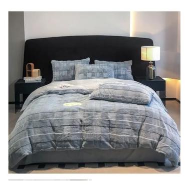 Imagem de Jogo de cama queen de luxo de inverno, capa de edredom de pelúcia quente e espessa, conjunto de lençol com fronha, 4 peças, macio (4 solteiros)