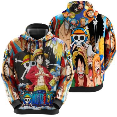 Imagem de Blusa Moletom Sublimação Blusão Full Print com Capuz Anime Luffy Novidade-Unissex