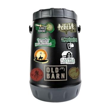 Imagem de Garrafa térmica 2,5L com alça e bico retrátil Old Barn com cartela de adesivos para tereré água suco cor preta black conserva gelo por 24h
