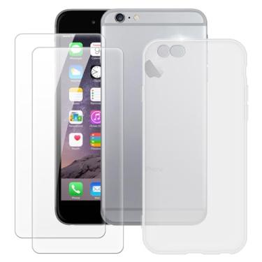 Imagem de MILEGOO Capa para iPhone 6 + 2 peças protetoras de tela de vidro temperado, capa de TPU de silicone macio à prova de choque para iPhone 6S (4,7 polegadas) branca