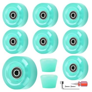 Imagem de Nezylaf Pacote com 8 rodas de skate de 82 x 58, 82 A com rolamento instalado e 2 rolhas de dedo para patinação em fileira dupla, acessórios de substituição adequados para ambientes externos ou