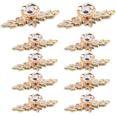 Imagem de Bitray Puxadores de flores de rosas, puxadores de plástico para gaveta de cozinha vintage para armário com parafusos de montagem, pacote com 10 (dourado)