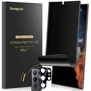 Imagem de [Pacote com 1 + 1] Protetor de tela de privacidade Newspoint para Samsung Galaxy S22 Ultra 5G (6,8 polegadas), filme de TPU flexível antiespião com protetor de lente de câmera de vidro temperado, suporta desbloqueio de impressões digitais, anti-riscos