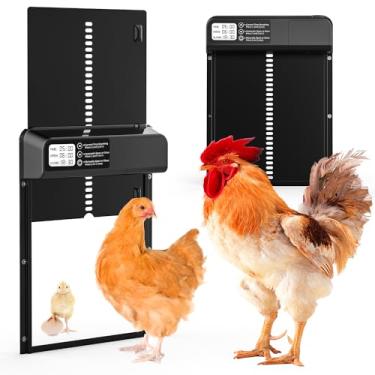 Imagem de Porta de galinheiro automática, abridor de porta de galinheiro de alumínio antibeliscões atualizado Issufel 2023 com temporizador e modo manual, porta de frango à prova d'água com tela LCD e bateria