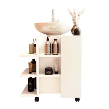 Imagem de Armário Gabinete para Banheiro Classic para Pia de Coluna Com Rodízios Qualidade Gabinete Branco