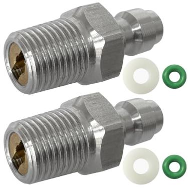 Imagem de HMKUGO 2 peças 8 mm adaptador de plugue de desconexão rápida, aço inoxidável 1/20.3 cm NPT rosca macho PCP Paintball acessórios de carregamento com anel de vedação