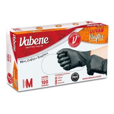 Imagem de Luva Descartável Vinilflex Preta Vabene 100 Unidades Tamanho M, M, Pre