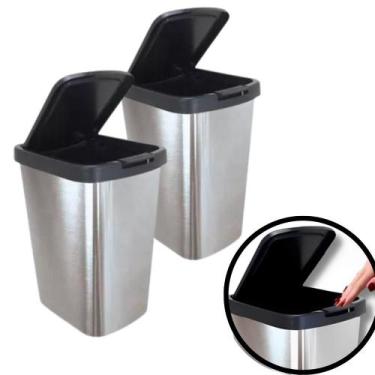 Imagem de Kit 2 Lixeira Retangular 9 Litros Metalizada Cesto De Lixo Com Tampa C