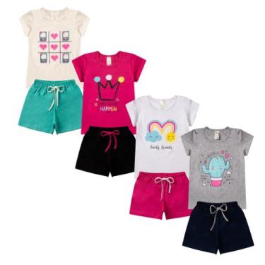 Imagem de Kit 4 Conjunto Verão Infantil Feminino Blusinha e Shorts em Algodão + 