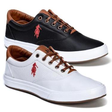 Imagem de kit 2 Tenis Masculino Polo Open Sapato Social Casual, Branco, Preto, 3