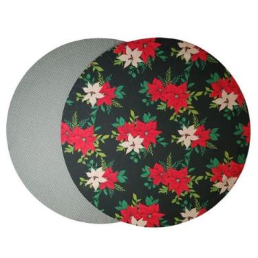 Imagem de Capa de sousplat dupla face avulsa - Verde musgo com flores - Mesa Fei