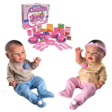 Imagem de Boneca Reborn Bebês Gemeos Menina e Menino + Meu Chazinho - Milk Brinq