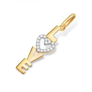 Imagem de Pingente de Ouro 10k Love com Zircônias - Safira, Único