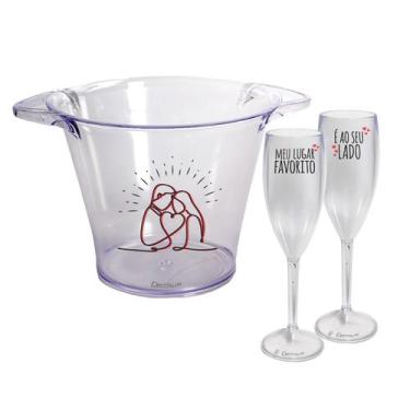 Imagem de Kit Champanhe Balde De Gelo Acrilico Namorados Juntos - Krystalon