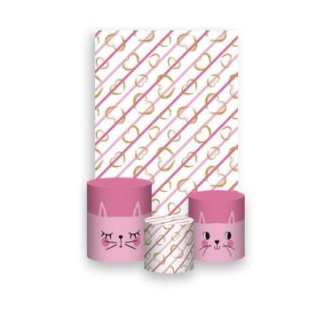 Imagem de Painel De Festa Vertical 1,50 x 2,20 + Trio De Capas Cilindro - Gatinh