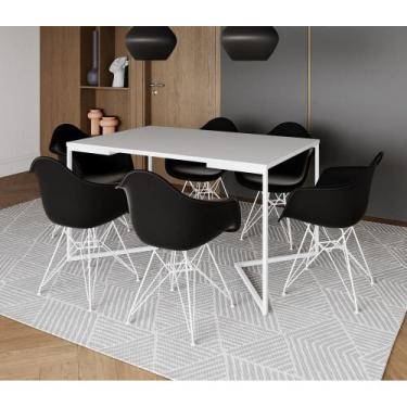 Imagem de Mesa Industrial Jantar Branca 137x90cm Base V com 6 Poltronas Eames Ei
