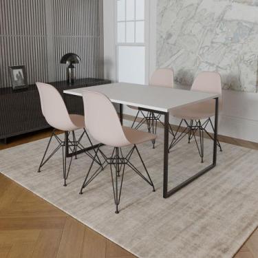 Imagem de Mesa Industrial Base Ferro Preto Tampo 137x90 Branco 4 Cadeiras Ferro 