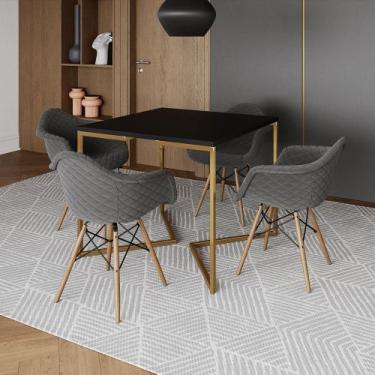 Imagem de Jogo de Mesa Industrial Base Dourada Tampo Quadrado 90cm Preto com 4 P